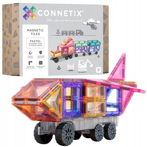 Connetix klocki magnetyczne pociąg Pastel Transport Pack 50 el. na Arena.pl
