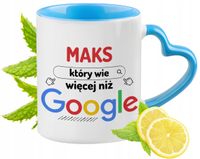 Dla Maksa Kubek Błękitny Z Uszkiem W Kształcie Serca Na Prezent Z Nadrukiem