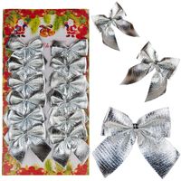 KOKARDKI 12SZT SREBRNE BŁYSZCZĄCE ŚWIĄTECZNE CHOINKOWE KOKARDY OZDOBNE