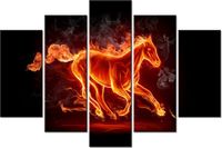 100CM 150CM OBRAZ 5 ELEM OGNISTY KOŃ ŚCIENNY