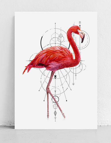 Plakat różowy flaming geometria 21x29,7 cm A4 na Arena.pl