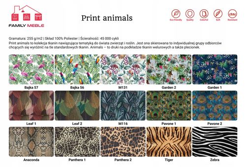 Zestaw wypoczynkowy mebli uszak Ari Print sofa fotele pufy  komplet na Arena.pl