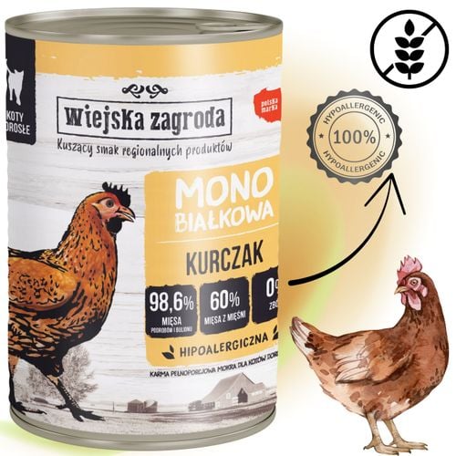 karma mokra dla kota monobiałkowa kurczak 400g wiejska zagroda na alergię na Arena.pl