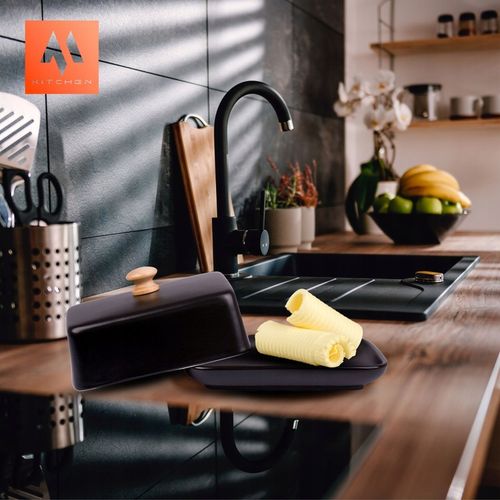 NOWOCZESNA MASELNICZKA MASELNICA POJEMNIK NA MASŁO Z POKRYWKĄ CZARNA+BAMBUS na Arena.pl