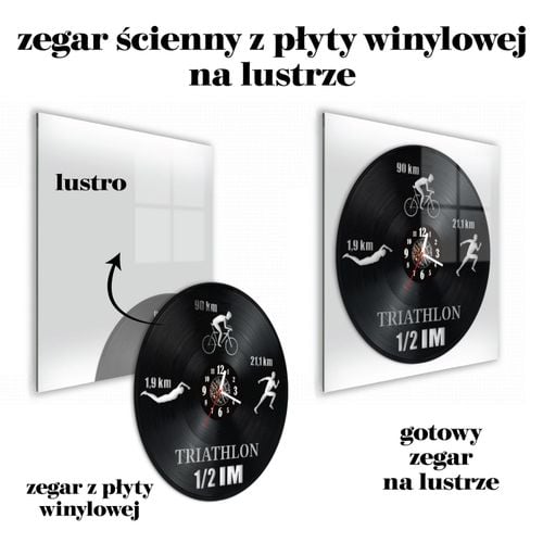 Zegar Ścienny z płyty winylowej na lustrze TRIATHLON 48 wzorów 30x30 cm na Arena.pl