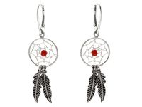 Delikatne wiszące oksydowane srebrne kolczyki łapacz snów dreamcatcher czerwony koralik srebro 925 K2946