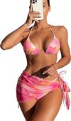 Strój kąpielowy dwuczęściowy bikini z chustą różowy komplet 3cz. Rozm. M