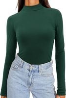 Dopasowana Koszulka Damska Golf Z Długim Rękawem Ciemnozielona M