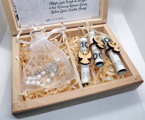 Pamiątka Pierwszej Komunii Świętej Pudełko różaniec na Arena.pl