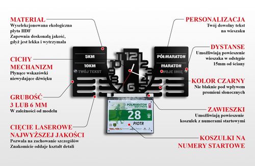 Wieszak na medale i numery startowe z zegarem REKORDY BIEGANIE imię 431.1 na Arena.pl
