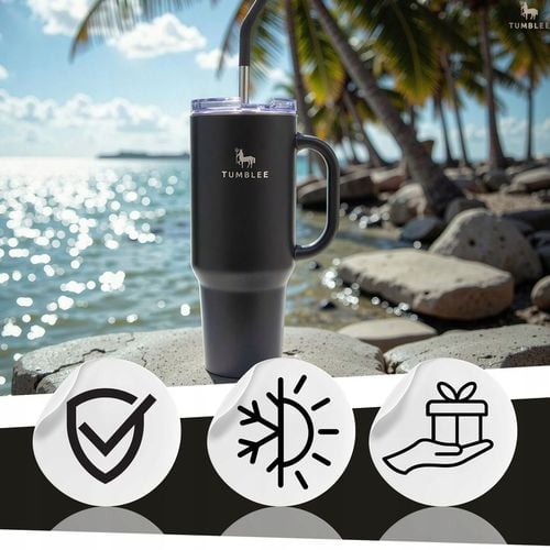 DUŻY Kubek Termiczny ze STALOWĄ SŁOMKĄ do Auta na Kawę Herbatę Zimne Napoje na Arena.pl