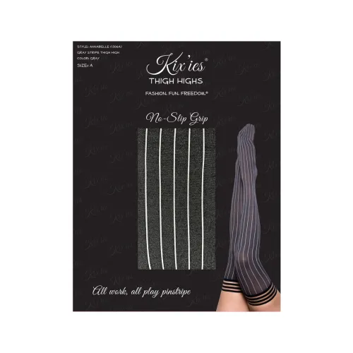 kixies annabelle b - szare prążkowane pończochy samonośne do uda na Arena.pl