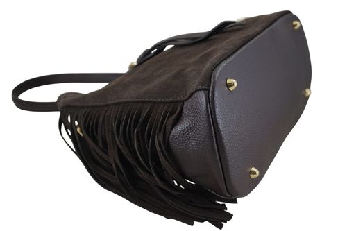 Skórzana torebka boho z frędzlami - Brązowa ciemna na Arena.pl