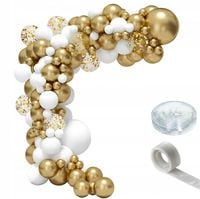 GIRLANDA BALONOWA ZESTAW BALONY BIAŁE ZŁOTE KONFETTI TAŚMA KLEJ 91el BL-06