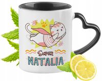 Kubek Czarny Z Uszkiem W Kształcie Serca Dla Natalii Idealny Na Prezent