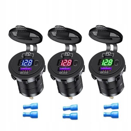 ŁADOWARKA SAMOCHODOWA USB QC3.0 + PD USB C WOLTOMIERZ PRZYCISK ON/OFF na Arena.pl