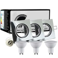 Wpuszczane LAMPY sufitowe OLIN 309655 Polux zestaw 3 podtynkowych OPRAW kwadratowych LED 10,5W 3000K metalowych chrom