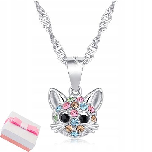 NASZYJNIK SREBRNY RODOWANY DLA DZIEWCZYNKI KOTEK, UROCZY PREZENT na Arena.pl