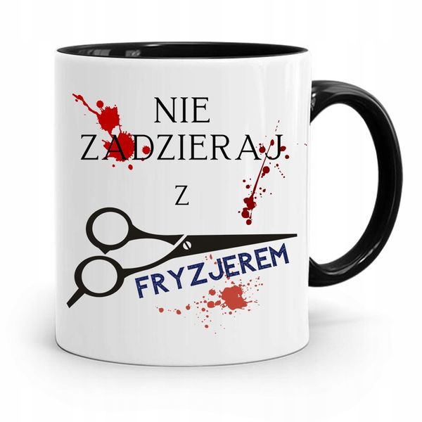 Kubek Czarny Fryzjera Nie Zadzieraj Z Fryzjerem Z Nadrukiem Ze Zdjęciem zdjęcie 1