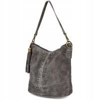 Torebka Skórzana Zamszowa Croco Listonoszka 2 Paski Szara Beltimore W13