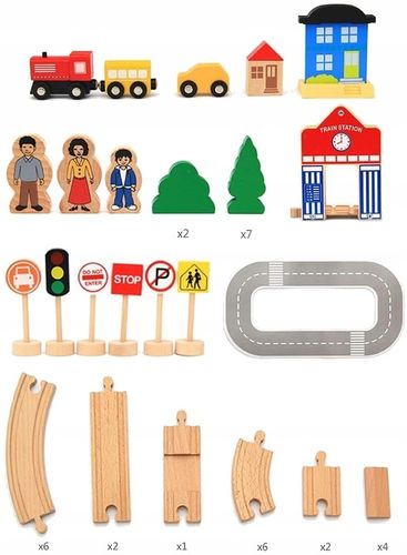 DREWNIANA KOLEJKA TOR WAGONY POCIĄG Budynki Ciuchcia Lokomotywa Zestaw na Arena.pl