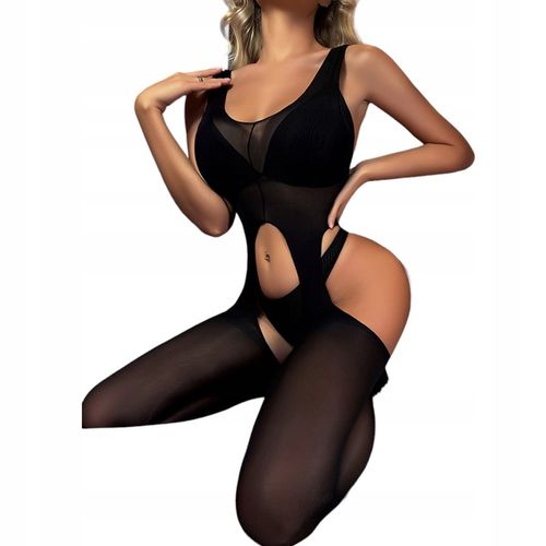 Bielizna Erotyczna Damska Czarna Uwodzicielska Bodystocking Otwarty Krok na Arena.pl