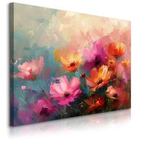 Obraz Na Płótnie Do Salonu Kolorowe Kwiaty Polne Akwarele 90cm x 60cm