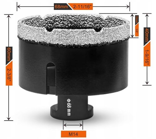 OTWORNICA DIAMENTOWA KORONKA WIERTŁO 68mm M14 DO GRES PŁYTEK GLAZURY na Arena.pl
