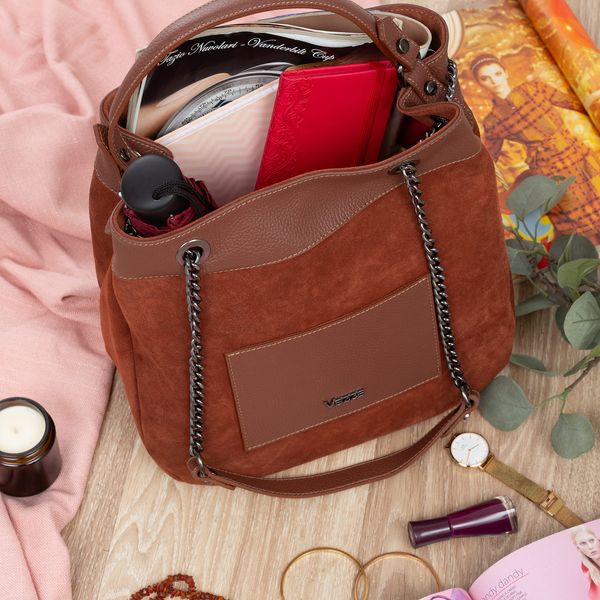 VEZZE torebka zamszowa damska worek z łańcuszkiem V500 brązowa zdjęcie 2