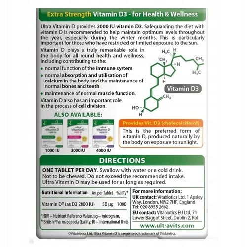 VITABIOTICS Ultra Vitamin D 2000IU Suplement diety WITAMINA D 96 tabletek na Arena.pl