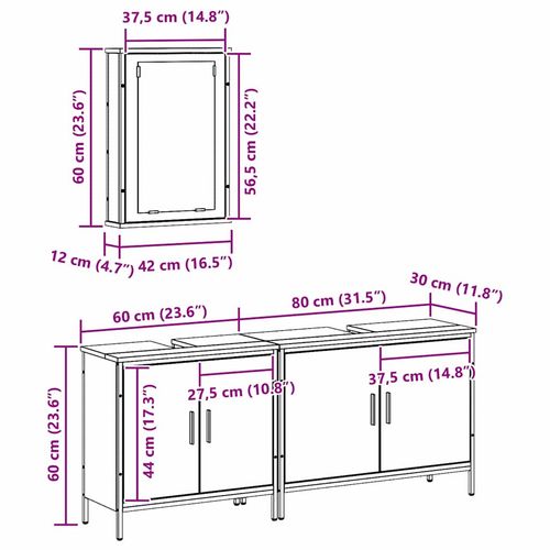 Zestaw mebli łazienkowych 3 pcs Brązowy 80 x 30 x 60 cm na Arena.pl
