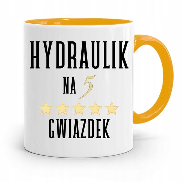 Kubek Żółty Prezent Dla Hydraulika Na 5 Gwiazdek Z Nadrukiem Ze Zdjęciem zdjęcie 1