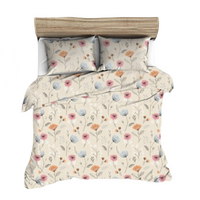 Pościel z kory 160x200 szare różowe pomarańczowe maki na beżowym tle