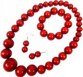 Czerwone KORALE góralskie FOLK drewniane NASZYJNIK kolczyki ZESTAW