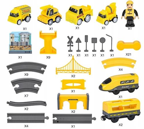 KOLEJKA ELEKTRYCZNA TORY POJAZDY MOSTY DOMKI POCIĄG WAGONY 92 elementów na Arena.pl