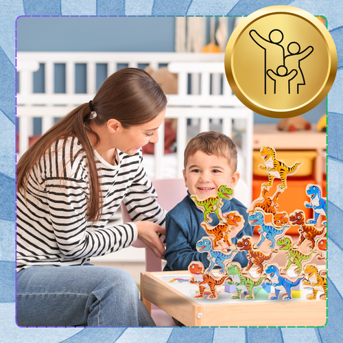 gra zręcznościowa logiczna klocki balansujące dinozary t-rex wieża na Arena.pl