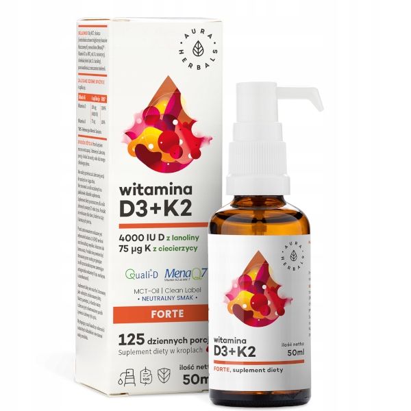 AURA HERBALS WITAMINA D3 4000 IU + K2MK7 MCT 50 ml zdjęcie 2