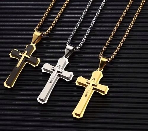 DUŻA ZAWIESZKA KRZYŻYK SREBRNY Z ŁAŃCUSZKIEM STAL na Arena.pl