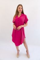 Zwiewna Sukienka Szmizjerka Wiązana Fuksjowa UNI