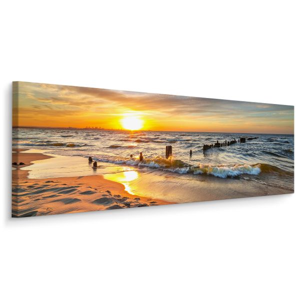 Obraz Panoramiczny MORZE Bałtyckie Plaża Zachód Słońca 145cm x 45cm zdjęcie 1