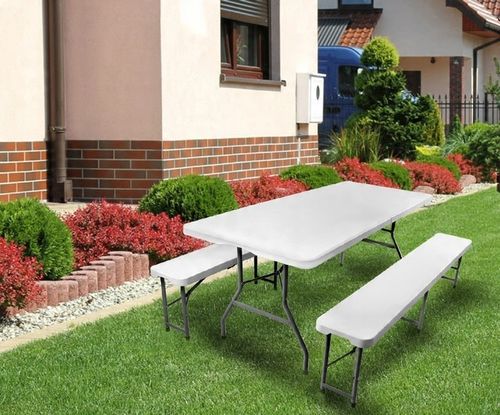 STÓŁ ROZKŁADANY + 2 ŁAWKI ZESTAW CATERINGOWY 180 cm SKŁADANY W WALIZKĘ XXL na Arena.pl