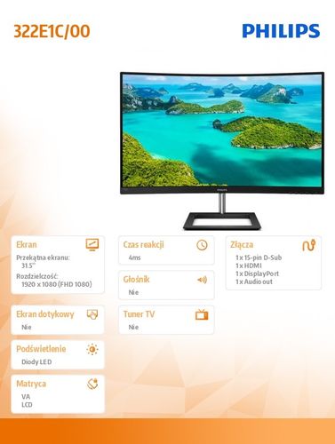 Monitor 32 cale Philips E-line 322E1C/00 FHD VA na Arena.pl