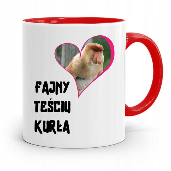 Kubek Czerwony Dla Teścia Taty Fajny Teściu Kurła Z Nadrukiem Ze Zdjęciem zdjęcie 1