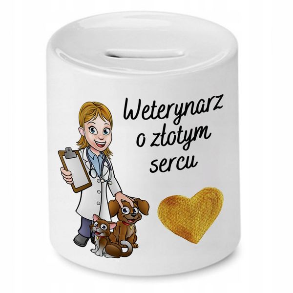 Skarbonka Dla Weterynarza O Złotym Sercu Prezent Z Nadrukiem Ze Zdjęciem Z zdjęcie 1