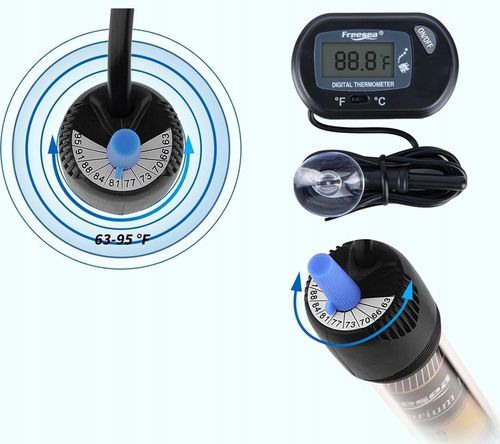 GRZAŁKA DO AKWARIUM 300W Z TERMONSTATEM + TERMOMETR LCD 150-300 LITRÓW na Arena.pl