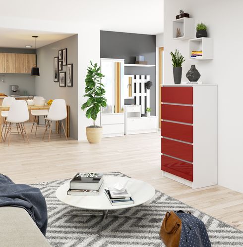 KOMODA K 60 cm 5 SZUFLAD AKRYL CZERWONY WYSOKI POŁYSK na Arena.pl