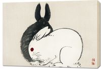 Obraz 100x70cm Black and White Rabbits, Gakan Japoński Vintage do Salonu