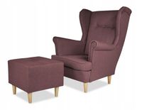 Fotel uszak ARI z podnóżkiem, skandynawski  w fiolecie