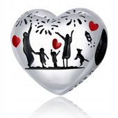 Zawieszka Srebro 925 Charms Koralik Szczęśliwa Rodzina z pieskiem