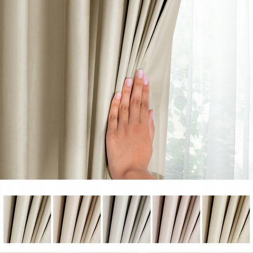 RESTILO Zasłona welurowa plus szarfa na taśmie wave multi 140x245 Beżowa na Arena.pl